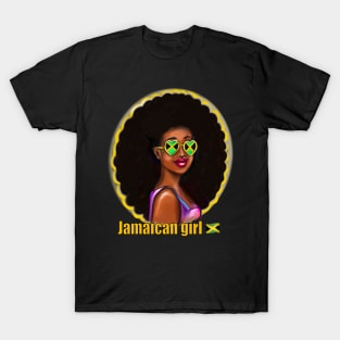 Jamaican girl 4 with Jamaica flag  colors colours shades big natural afro hair. The best Gifts for black women 2022 Jamaica T-Shirt